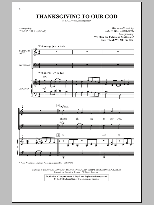 Download Stan Pethel Thanksgiving To Our God Sheet Music
