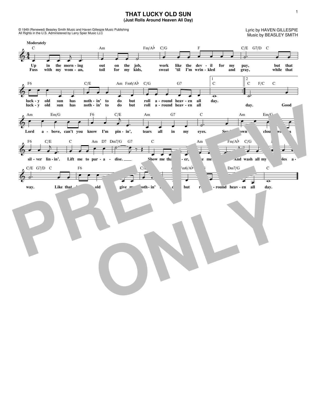 Download Haven Gillespie That Lucky Old Sun Sheet Music