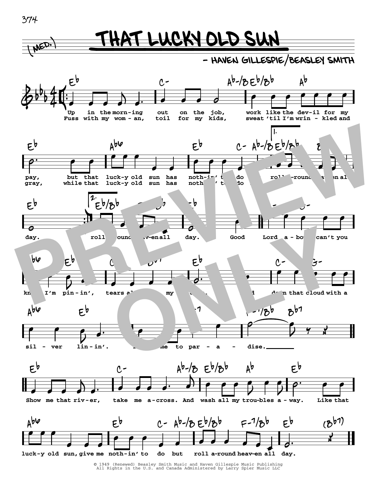 Download Johnny Cash That Lucky Old Sun (High Voice) Sheet Music