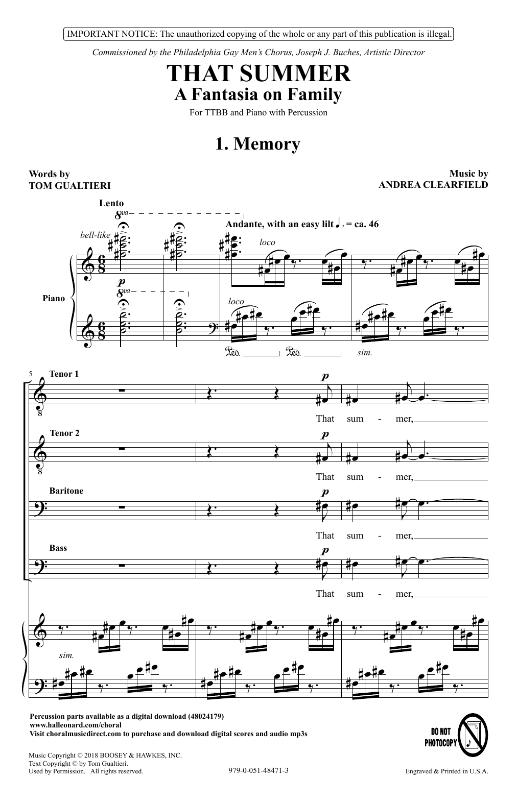 Download Tom Gualtieri & Andrea Clearfield That Summer: A Fantasia On Family Sheet Music