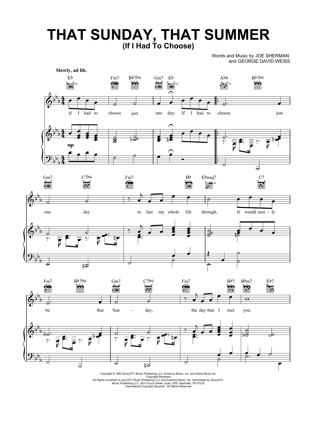 Download Nat King Cole That Sunday That Summer (If I Had To Ch Sheet Music