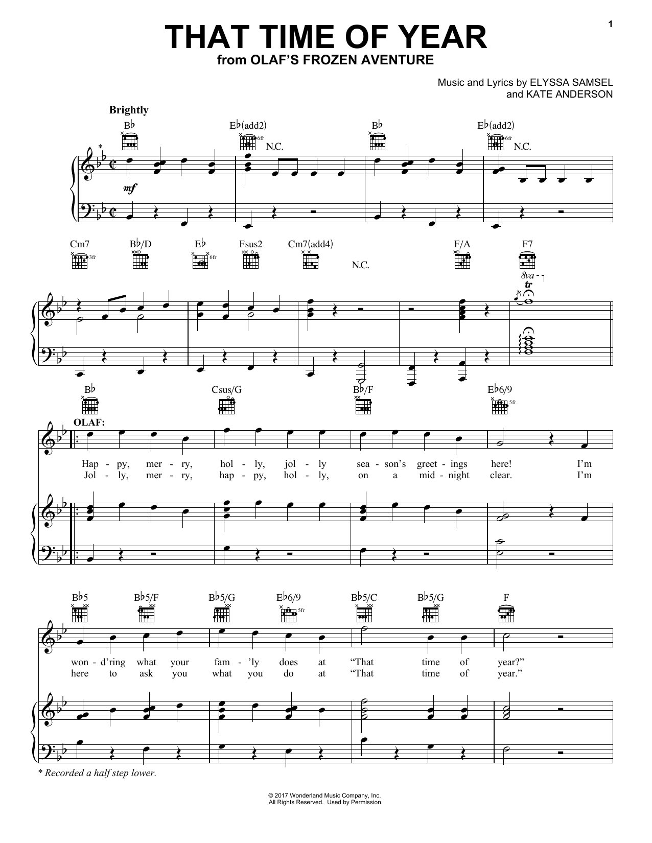Download Kate Anderson That Time Of Year (from Olaf's Frozen A Sheet Music
