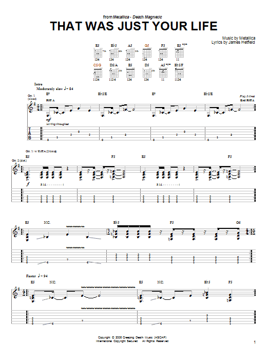 Download Metallica That Was Just Your Life Sheet Music
