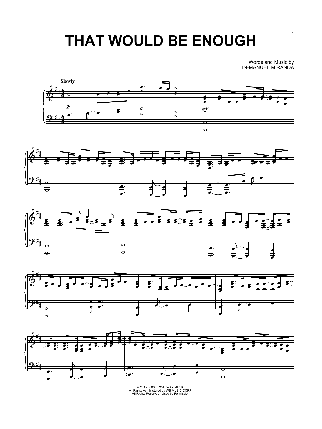 Download Lin-Manuel Miranda That Would Be Enough (from Hamilton) (a Sheet Music