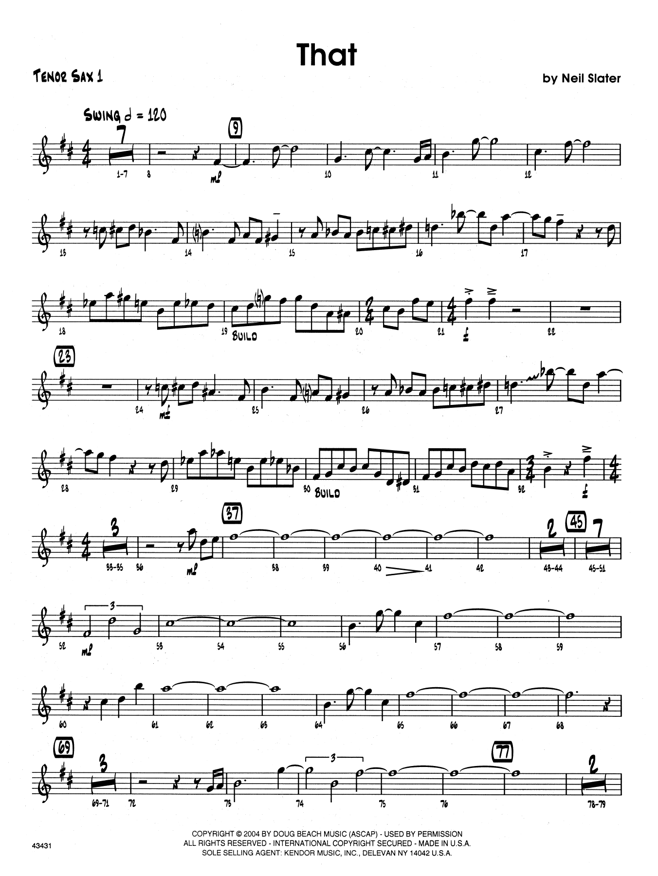 Download Neil Slater That - 1st Tenor Saxophone Sheet Music