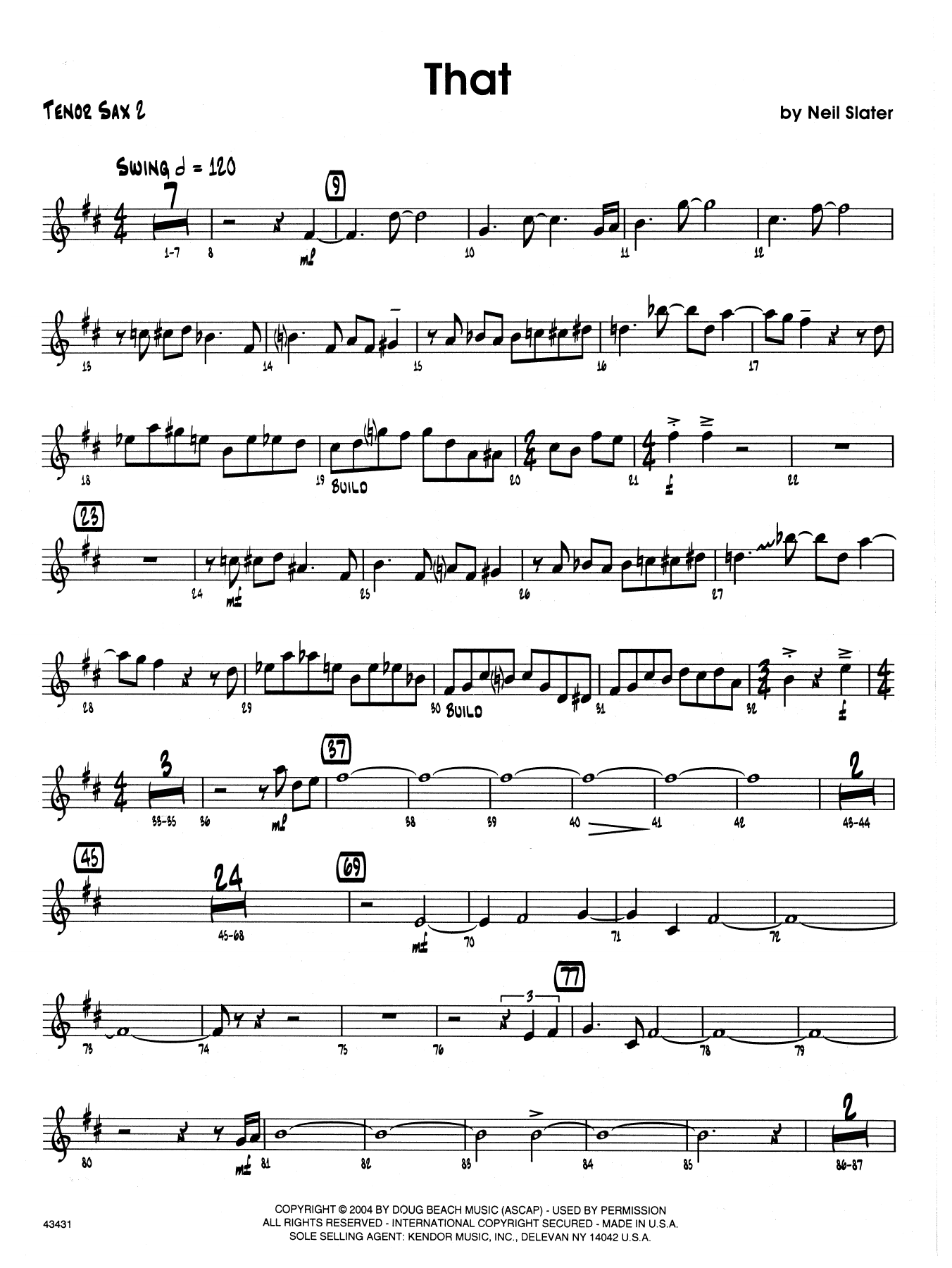 Download Neil Slater That - 2nd Bb Tenor Saxophone Sheet Music