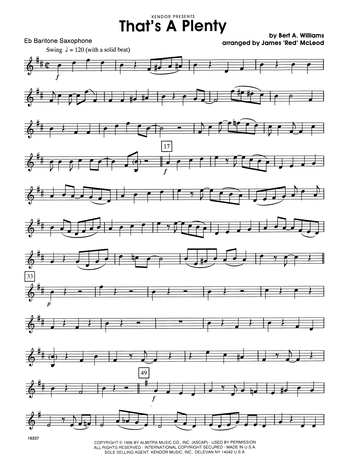 Download James 'Red' McLeod That's A Plenty - Eb Baritone Saxophone Sheet Music