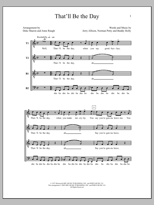 Download Deke Sharon That'll Be The Day Sheet Music