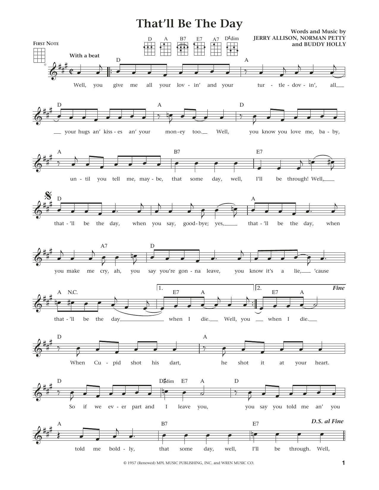 Download Buddy Holly That'll Be The Day (from The Daily Ukul Sheet Music