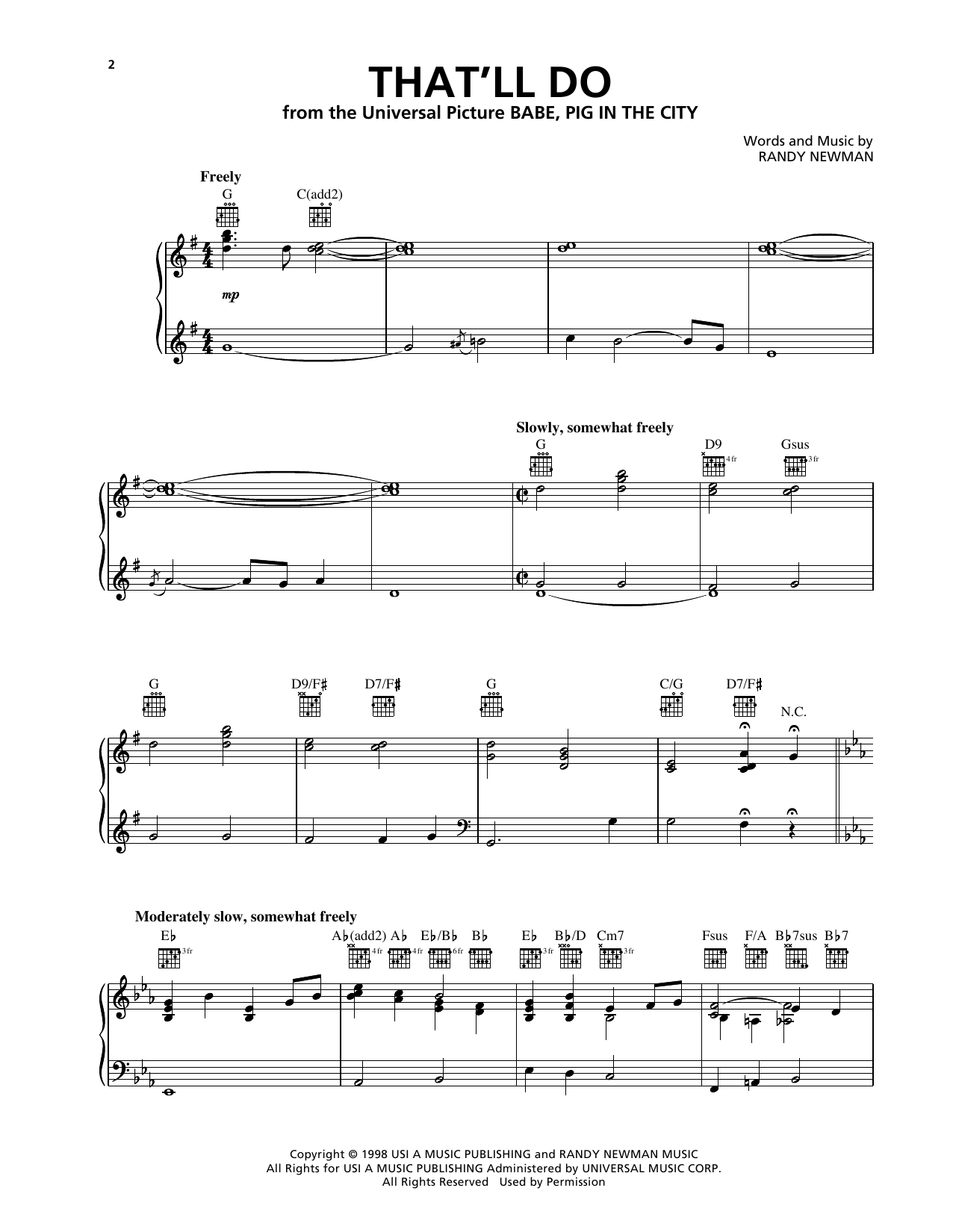 Download Randy Newman That'll Do (from Babe: Pig in the City) Sheet Music
