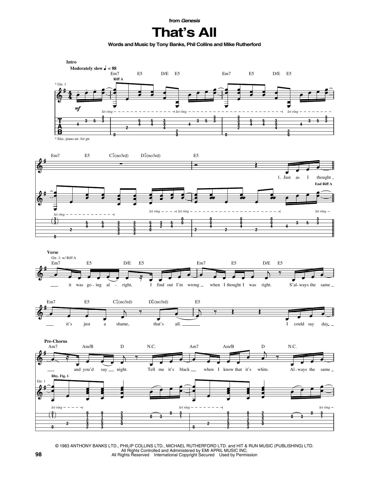Download Genesis That's All Sheet Music