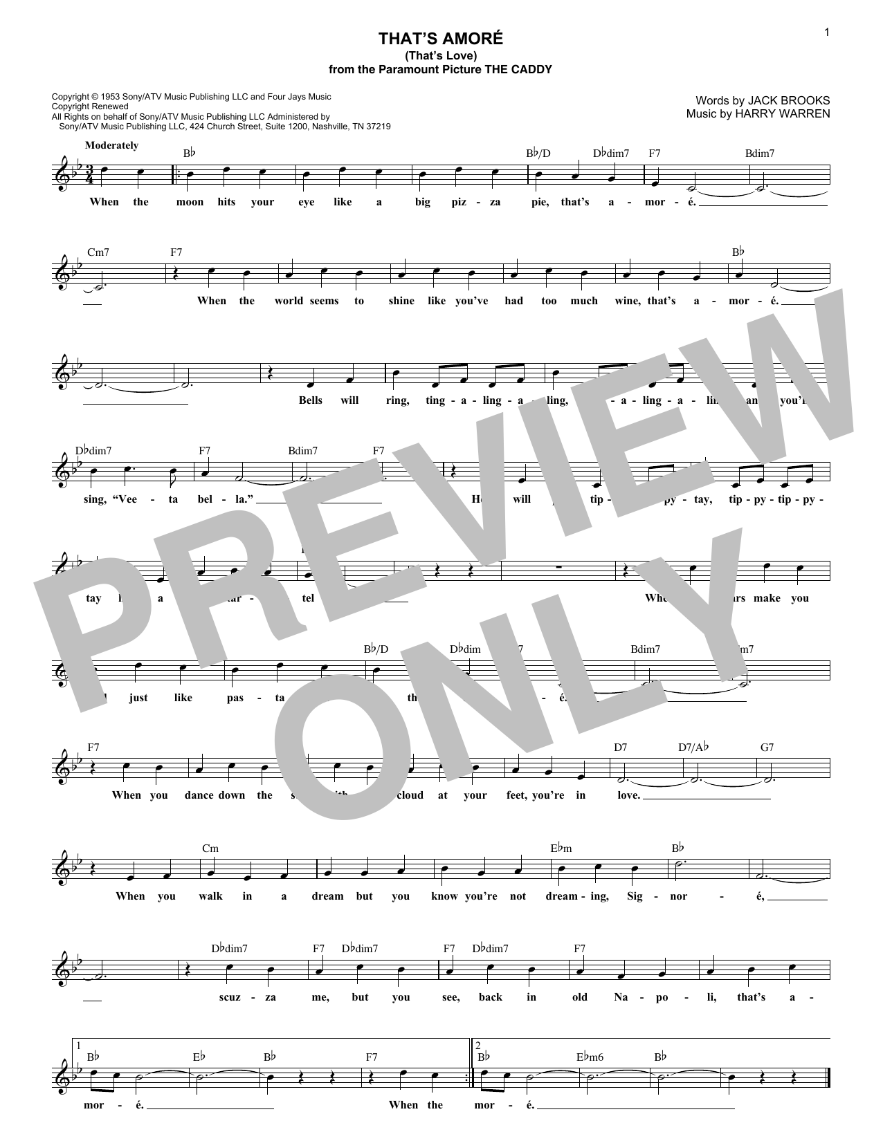 Download Harry Warren That's Amore (That's Love) Sheet Music