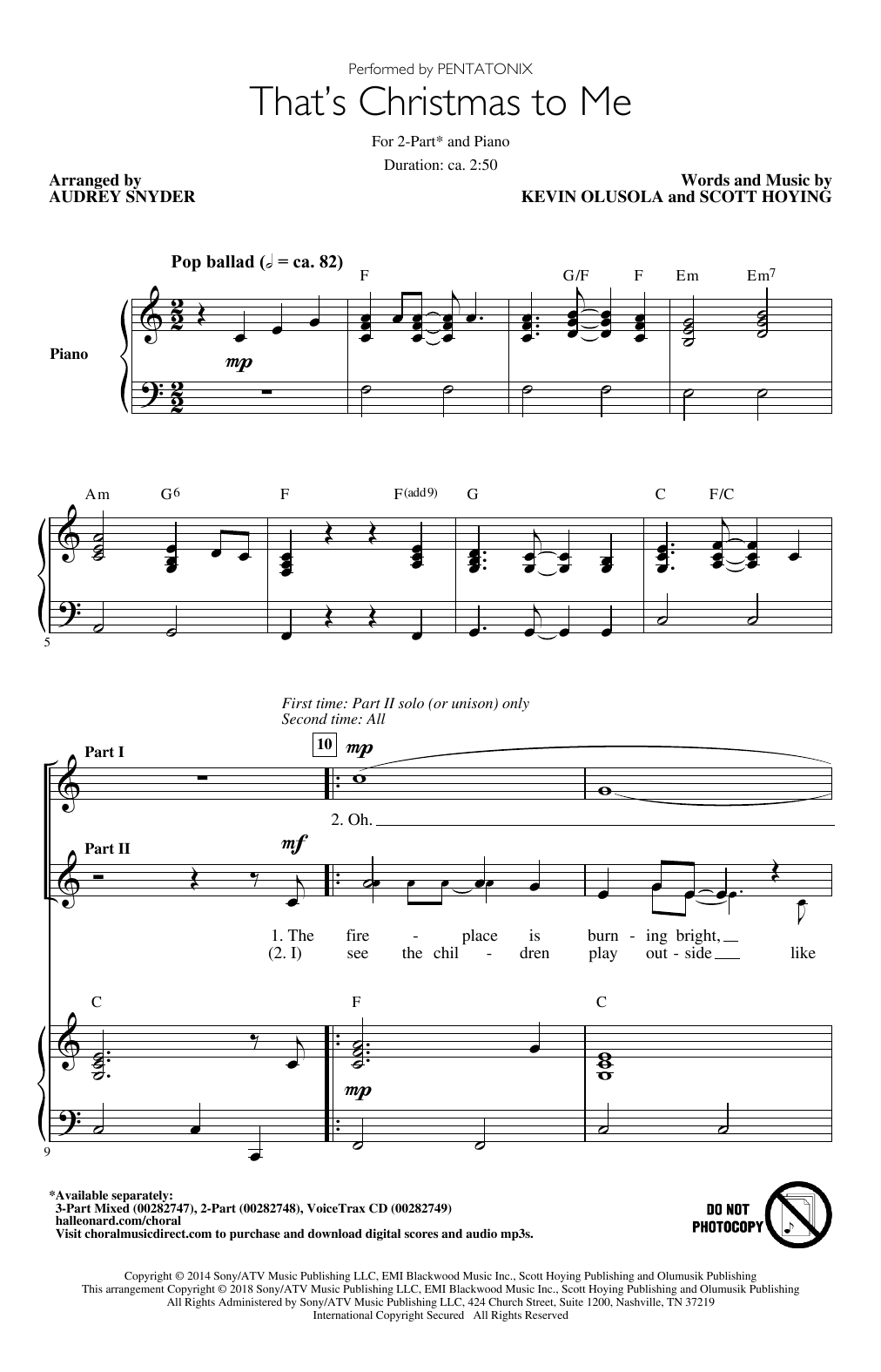Download Pentatonix That's Christmas To Me (arr. Audrey Sny Sheet Music
