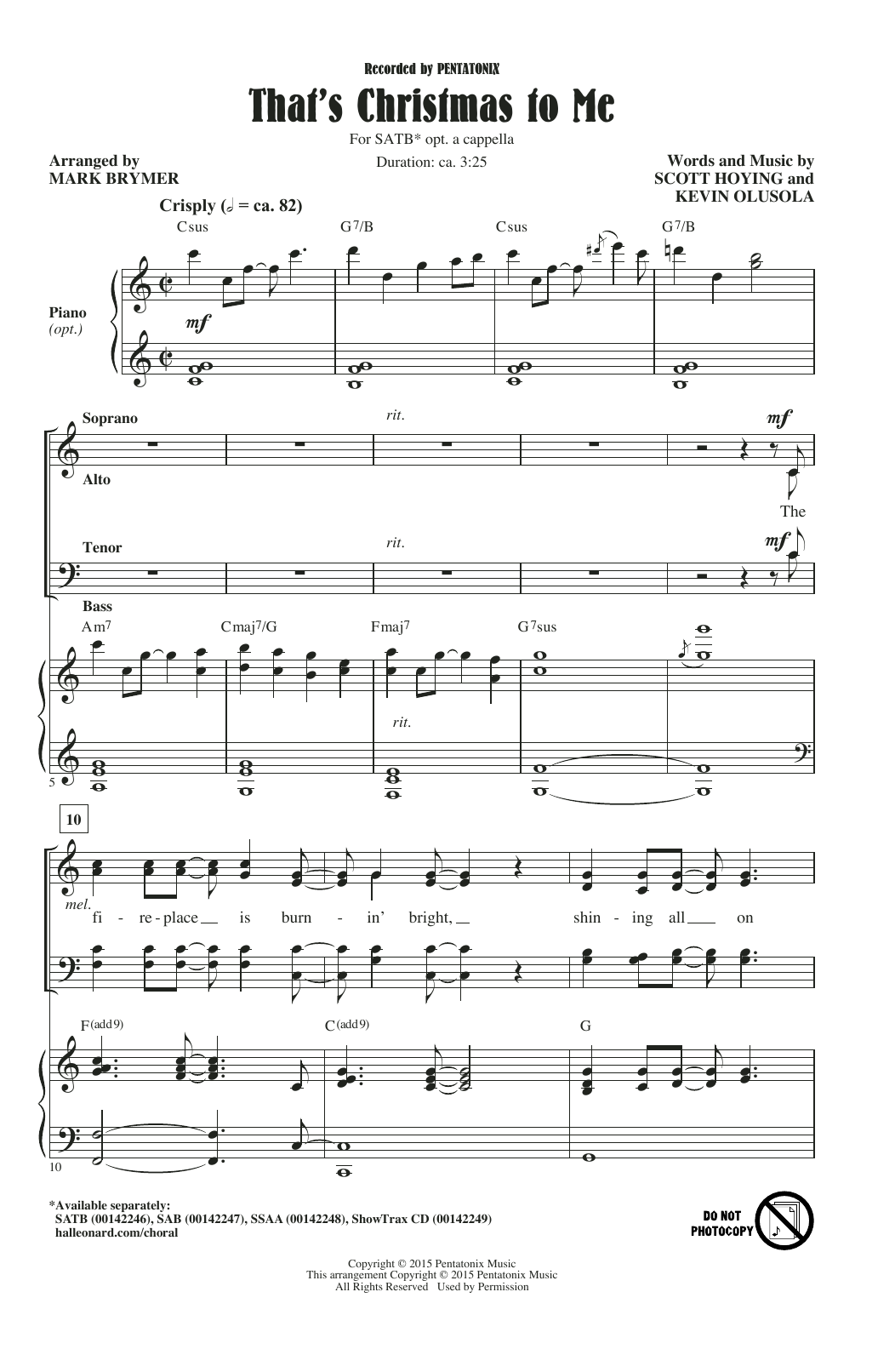 Download Pentatonix That's Christmas To Me (arr. Mark Bryme Sheet Music