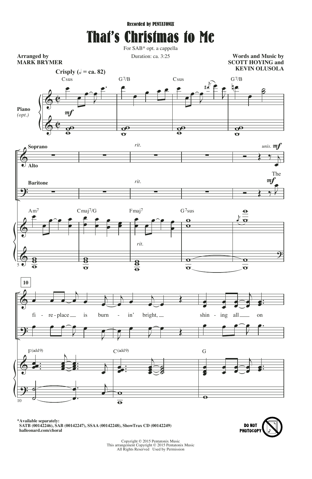 Download Pentatonix That's Christmas To Me (arr. Mark Bryme Sheet Music
