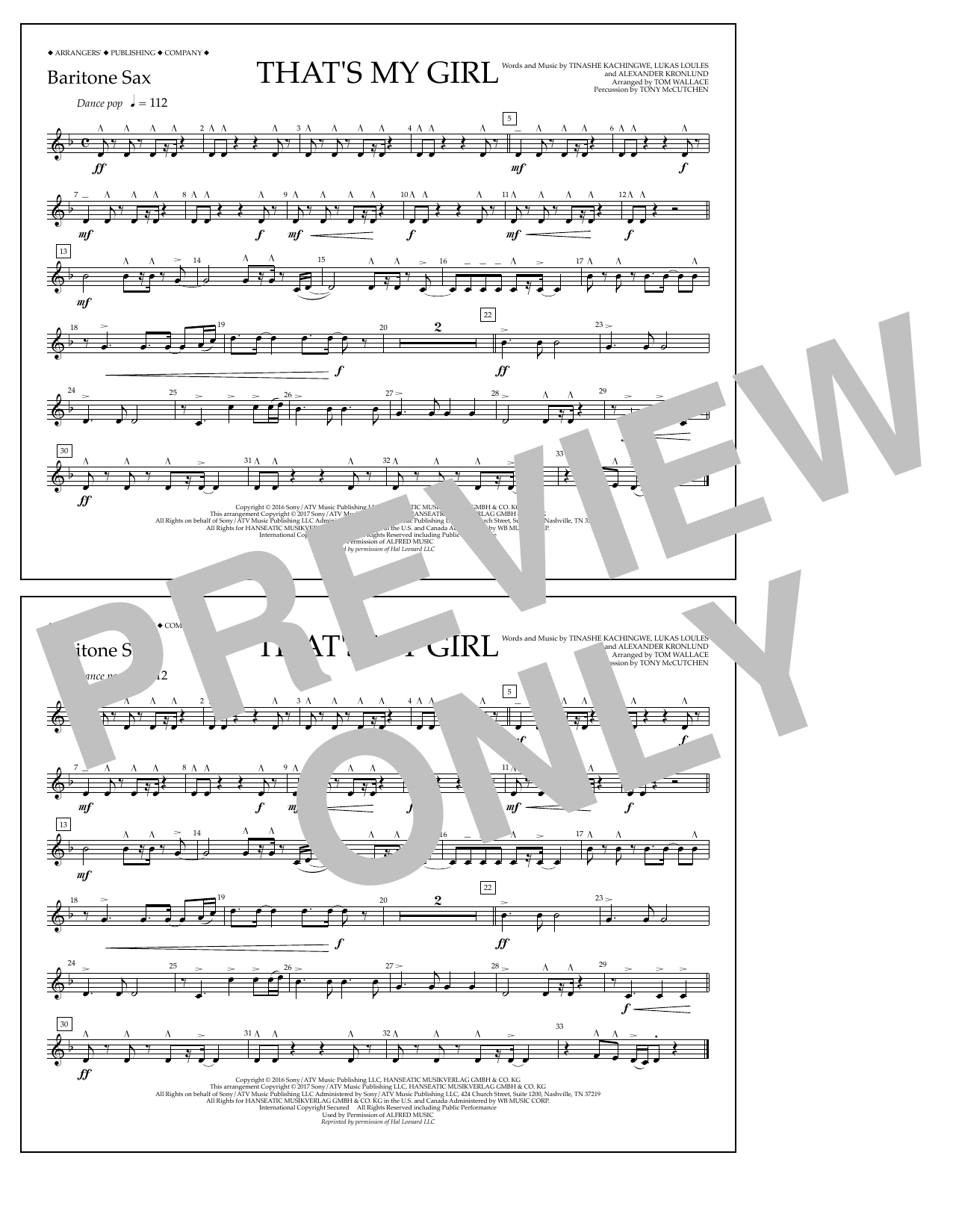 Download Tom Wallace That's My Girl - Baritone Sax Sheet Music