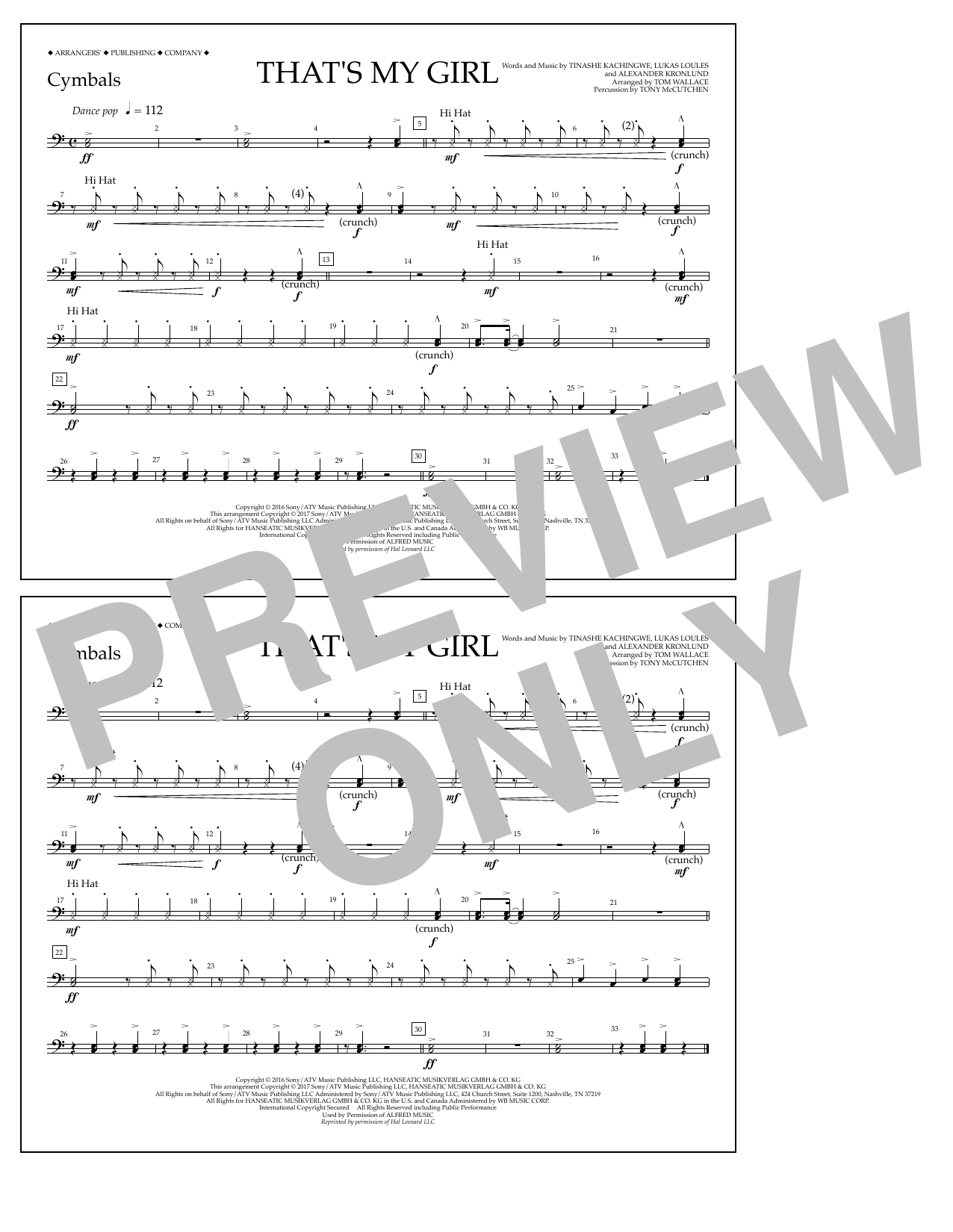 Download Tom Wallace That's My Girl - Cymbals Sheet Music