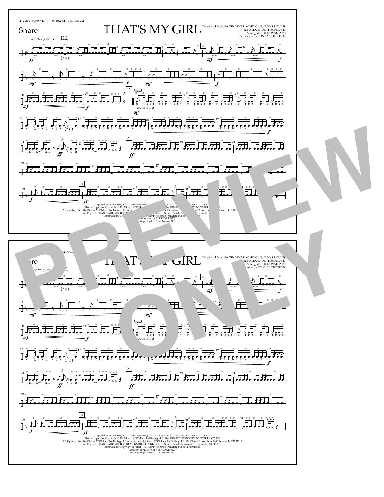 Download Tom Wallace That's My Girl - Snare Sheet Music