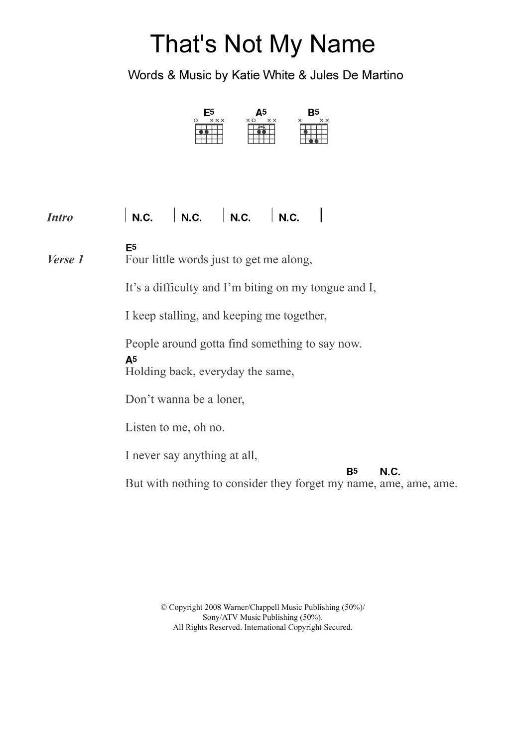 Download The Ting Tings That's Not My Name Sheet Music