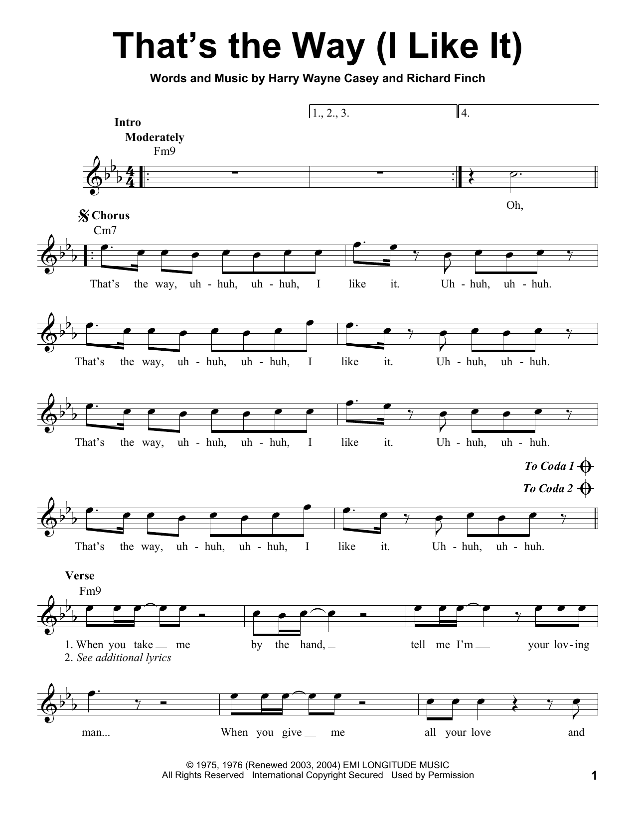 Download KC & The Sunshine Band That's The Way (I Like It) Sheet Music