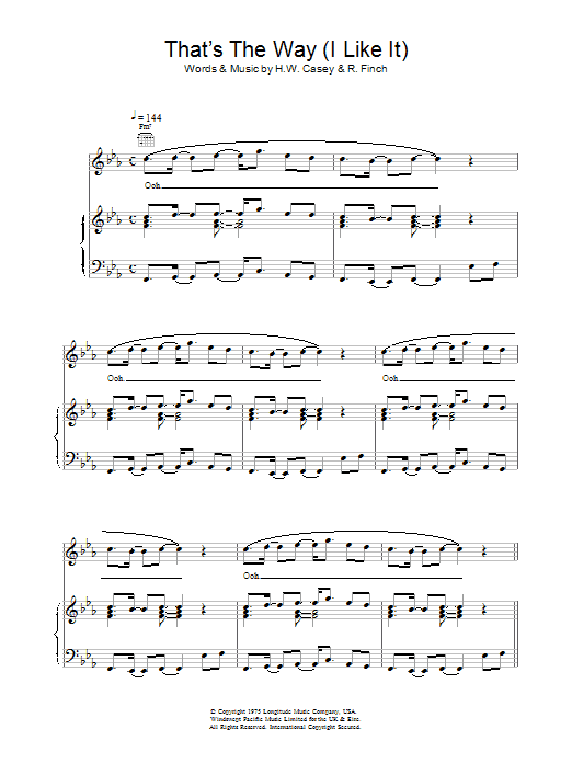 Download KC and The Sunshine Band That's The Way (I Like It) Sheet Music