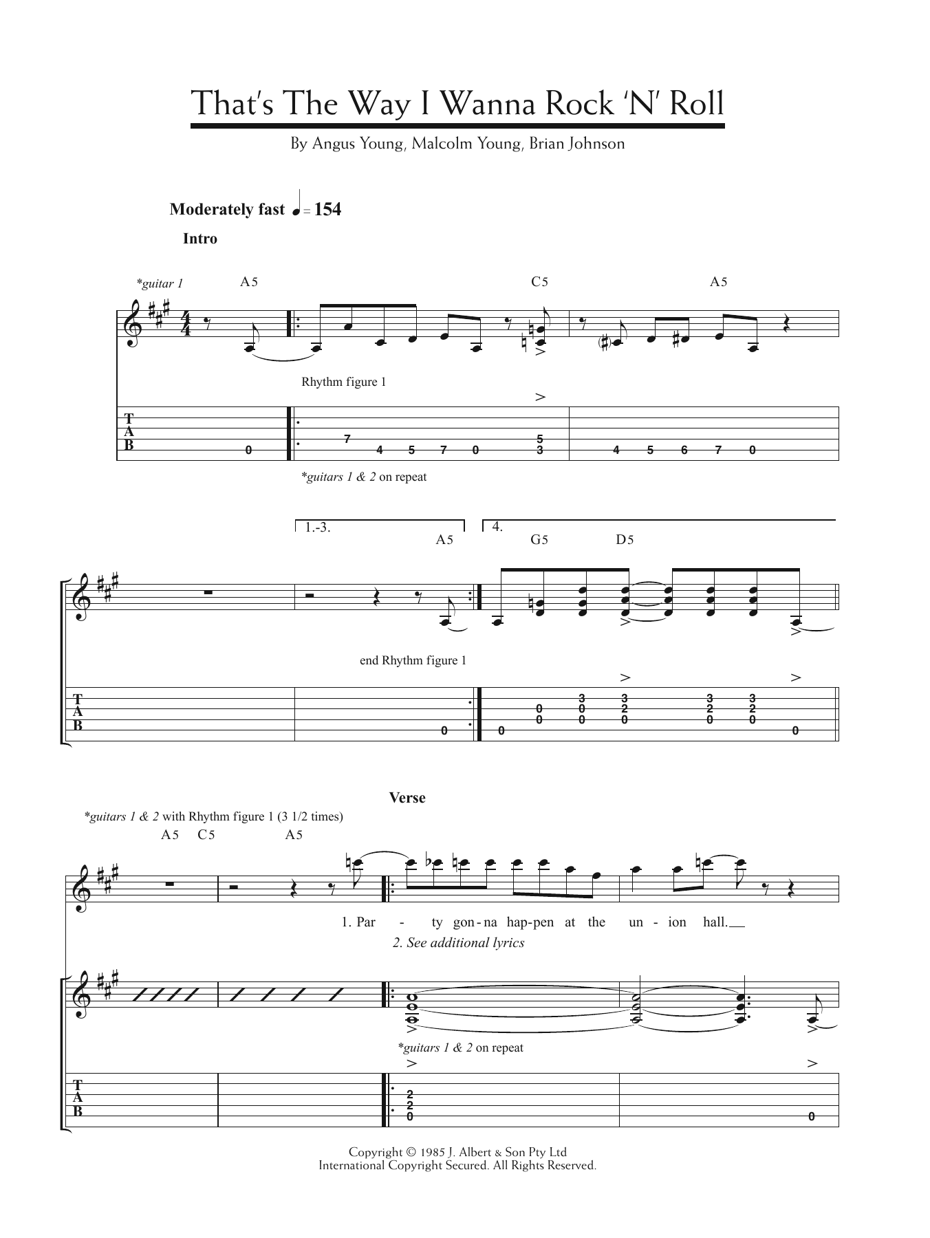 Download AC/DC That's The Way I Wanna Rock 'n' Roll Sheet Music