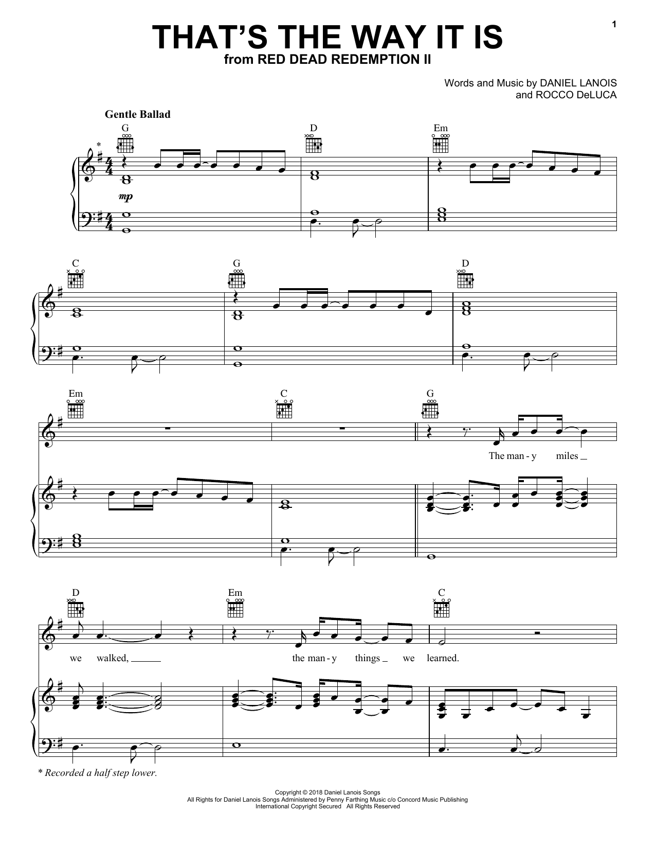 Download Daniel Lanois That's The Way It Is (from Red Dead Red Sheet Music