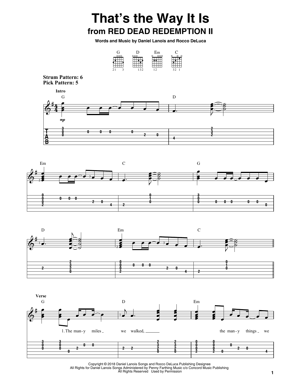 Download Daniel Lanois and Rocco DeLuca That's The Way It Is (from Red Dead Red Sheet Music