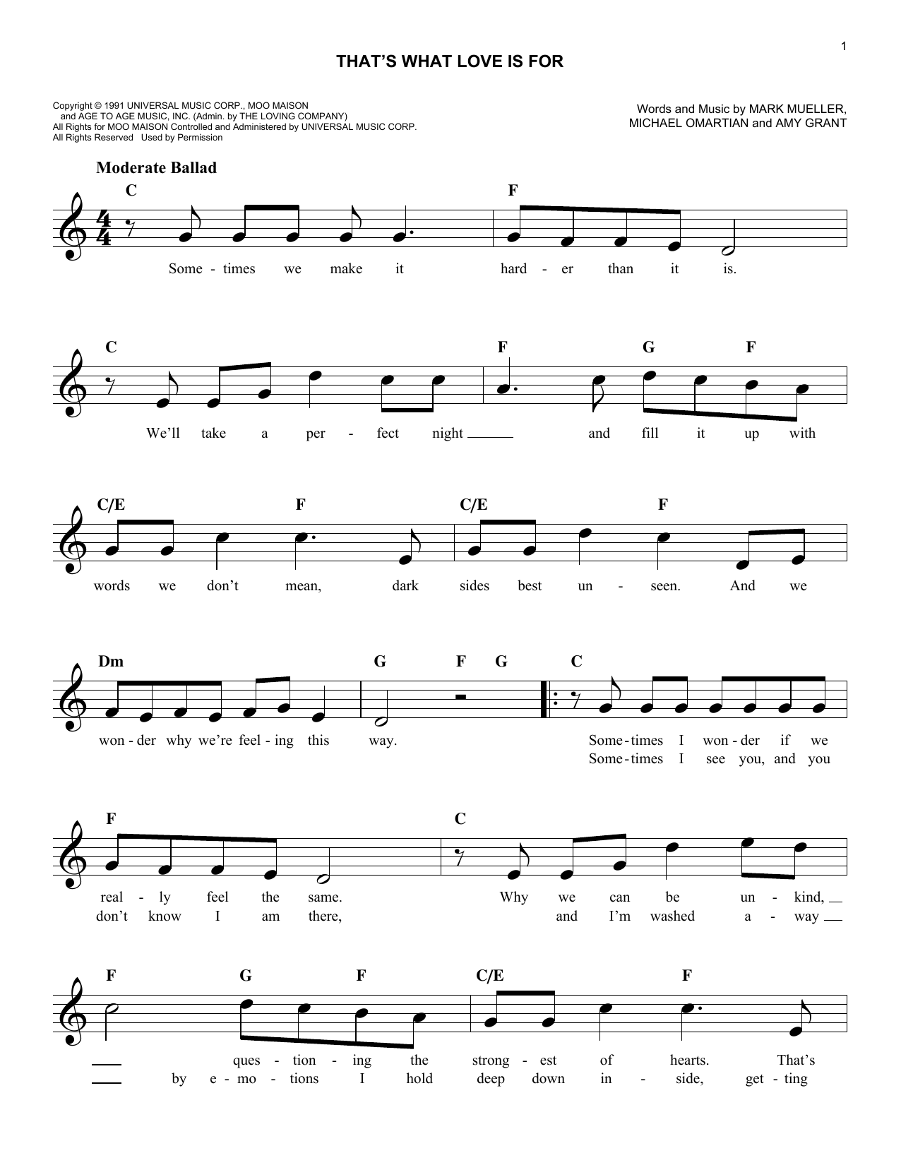Download Amy Grant That's What Love Is For Sheet Music