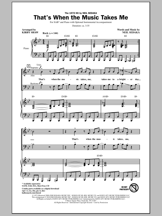 Download Kirby Shaw That's When The Music Takes Me Sheet Music