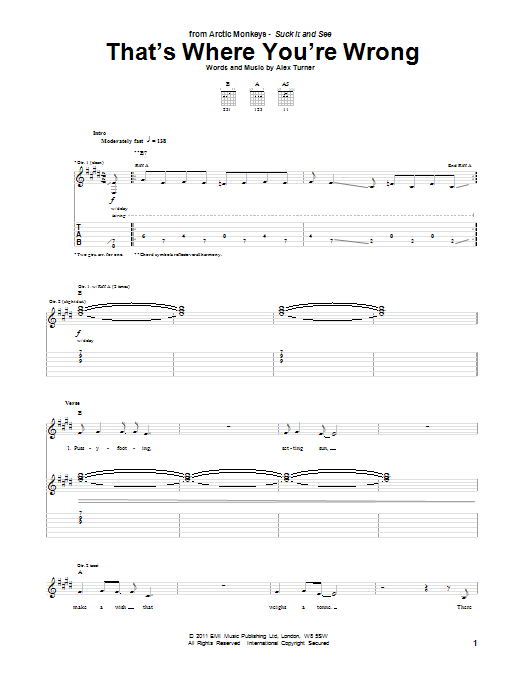 Download Arctic Monkeys That's Where You're Wrong Sheet Music
