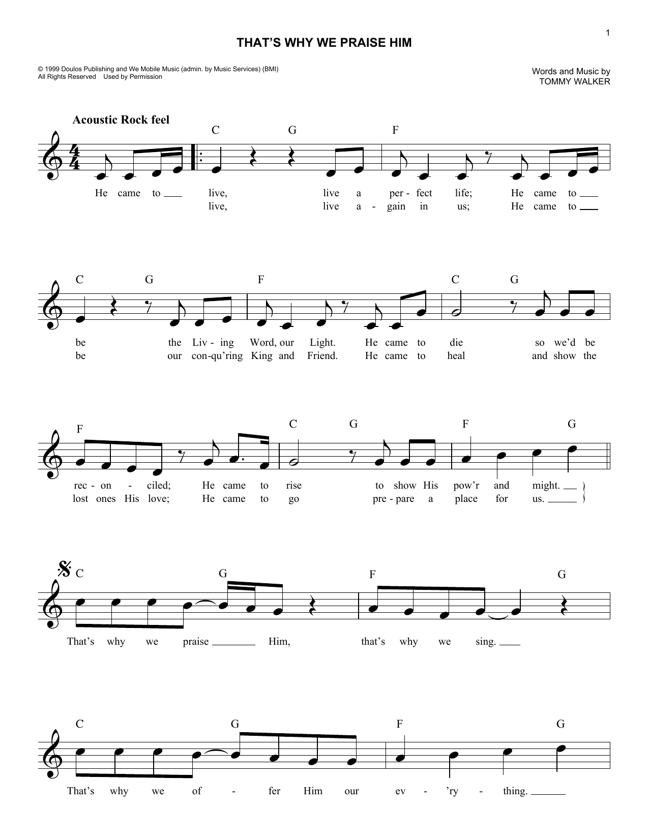Download Tommy Walker That's Why We Praise Him Sheet Music