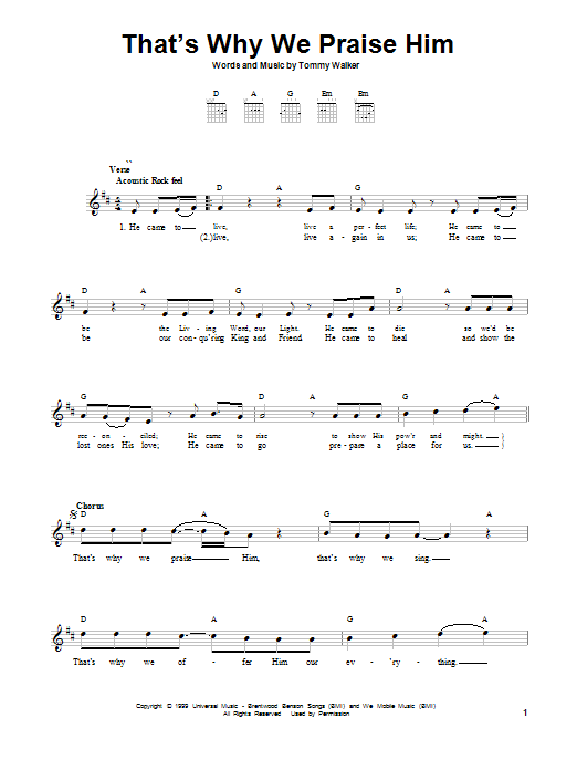 Download Tommy Walker That's Why We Praise Him Sheet Music