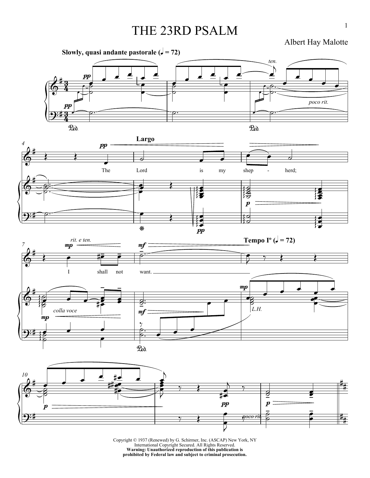 Download Albert H. Malotte The 23rd Psalm Sheet Music