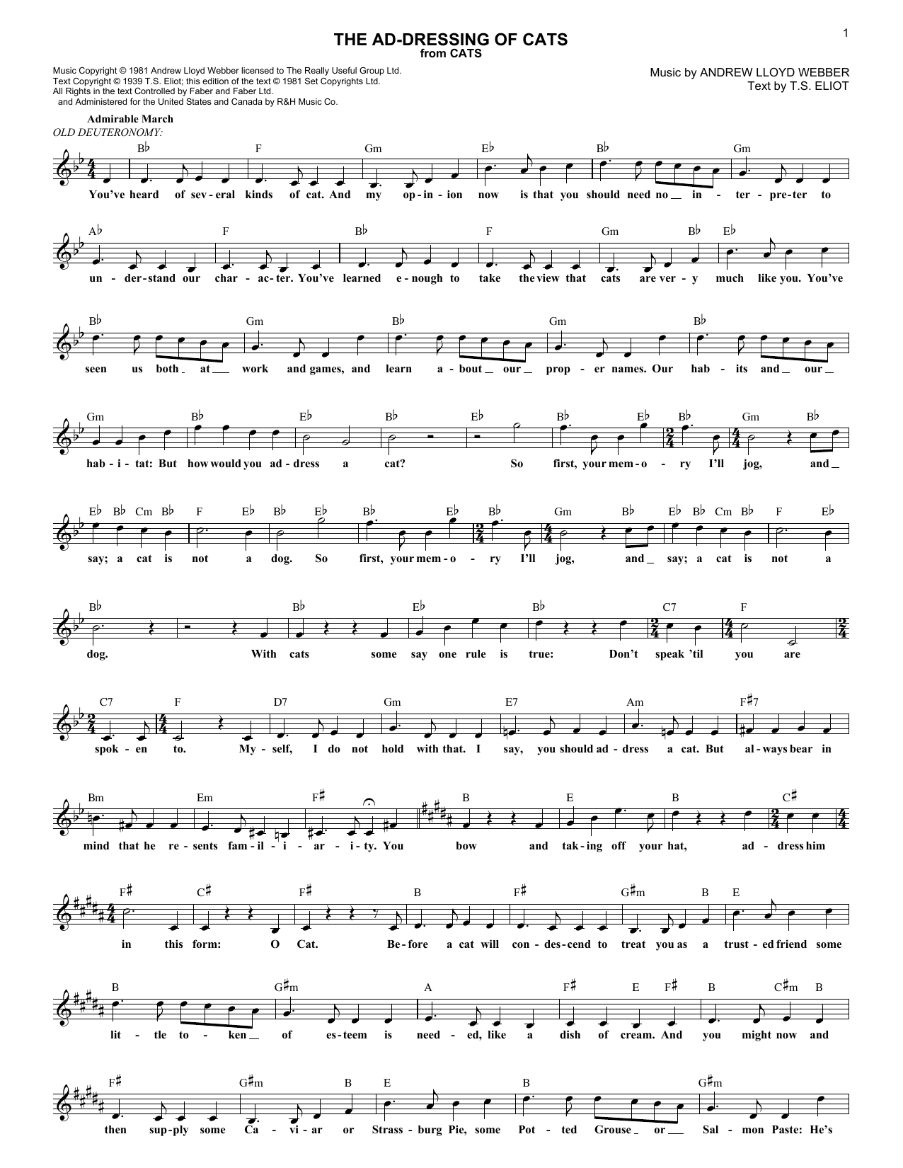 Download Andrew Lloyd Webber The Ad-Dressing Of Cats (from Cats) Sheet Music