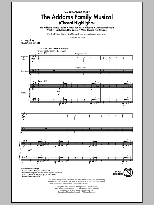 Download Mark Brymer The Addams Family Musical (Choral Highl Sheet Music