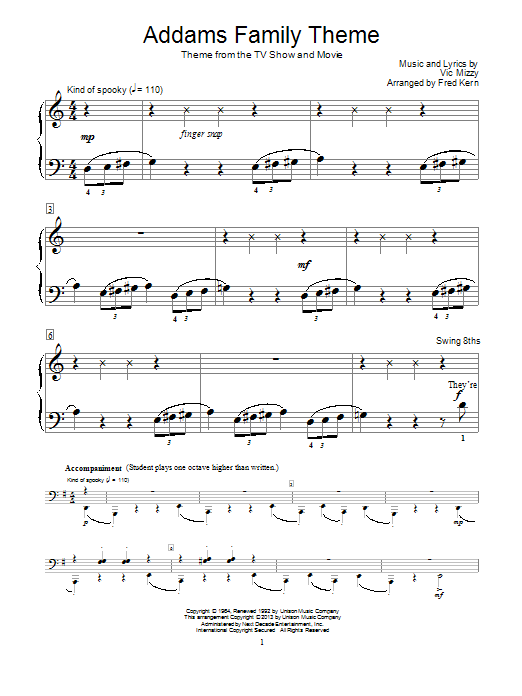 Download Fred Kern The Addams Family Theme Sheet Music