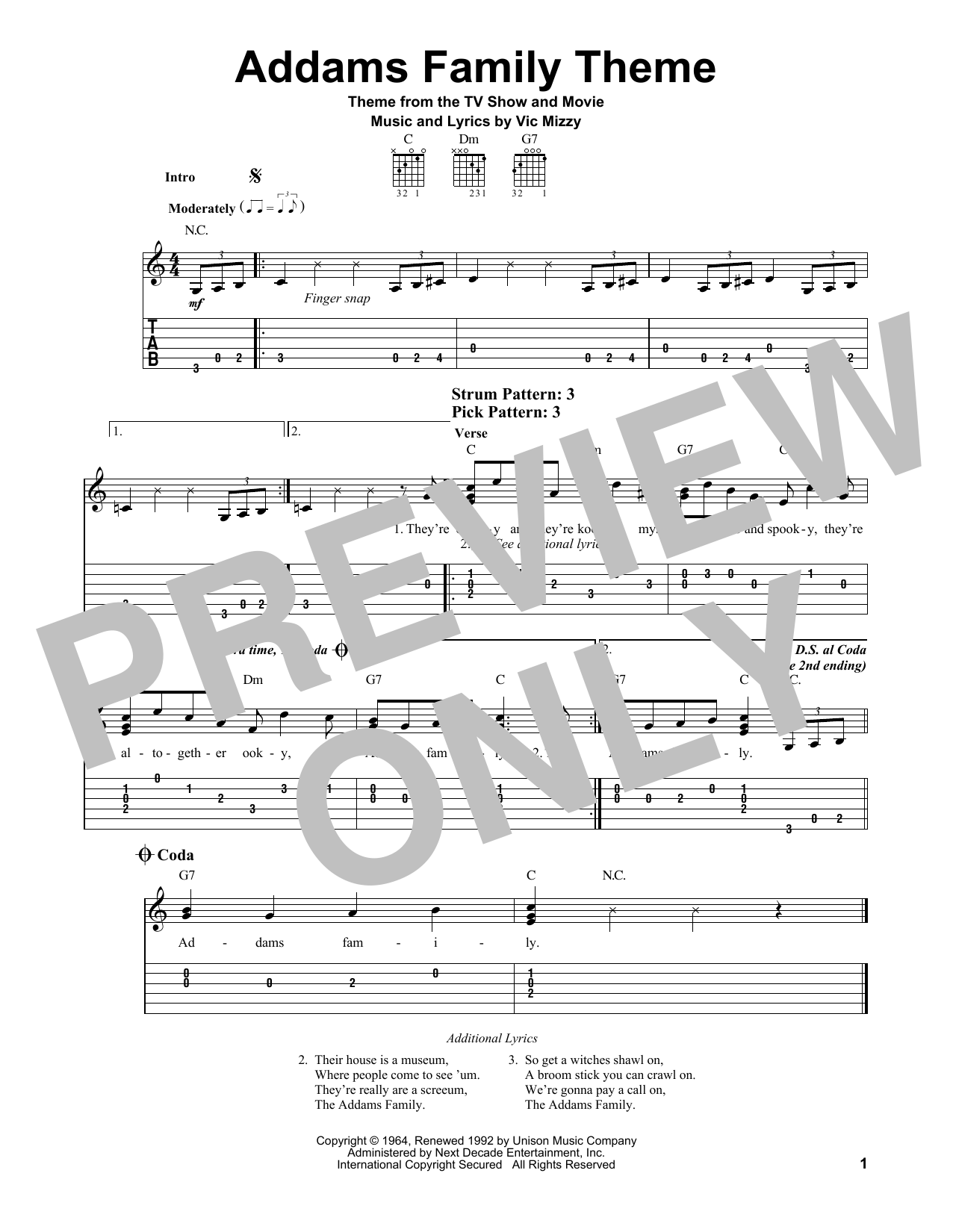 Download Vic Mizzy The Addams Family Theme Sheet Music
