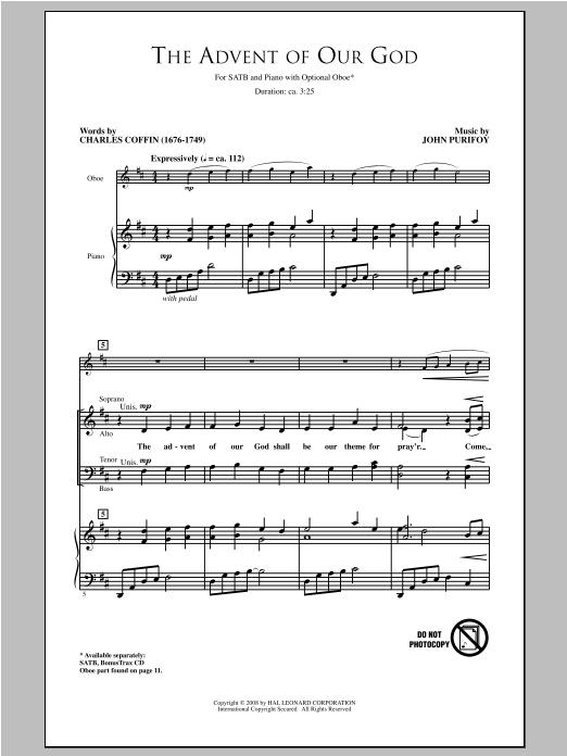 Download John Purifoy The Advent Of Our God Sheet Music