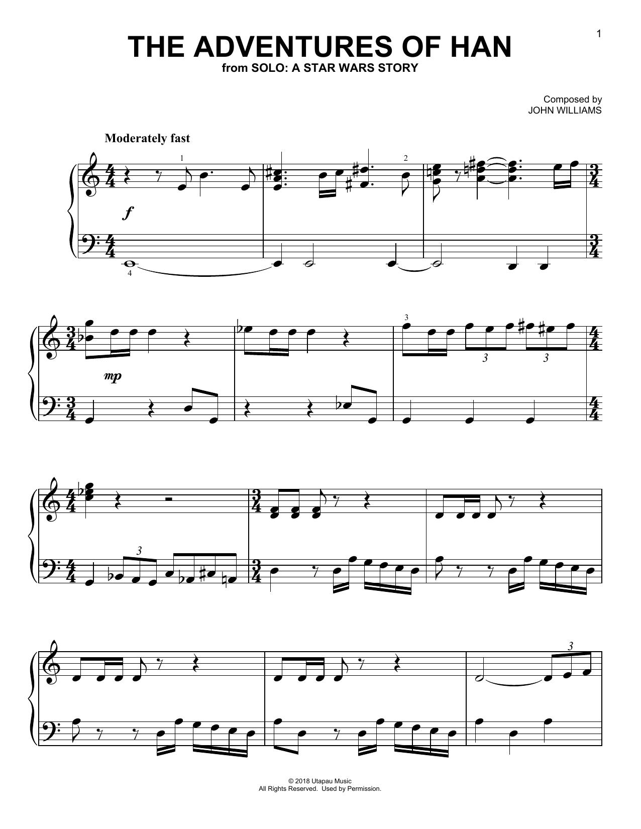Download John Williams The Adventures Of Han (from Solo: A Sta Sheet Music