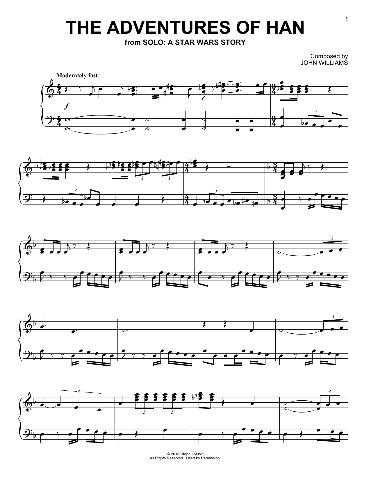 Download John Williams The Adventures Of Han (from Solo: A Sta Sheet Music