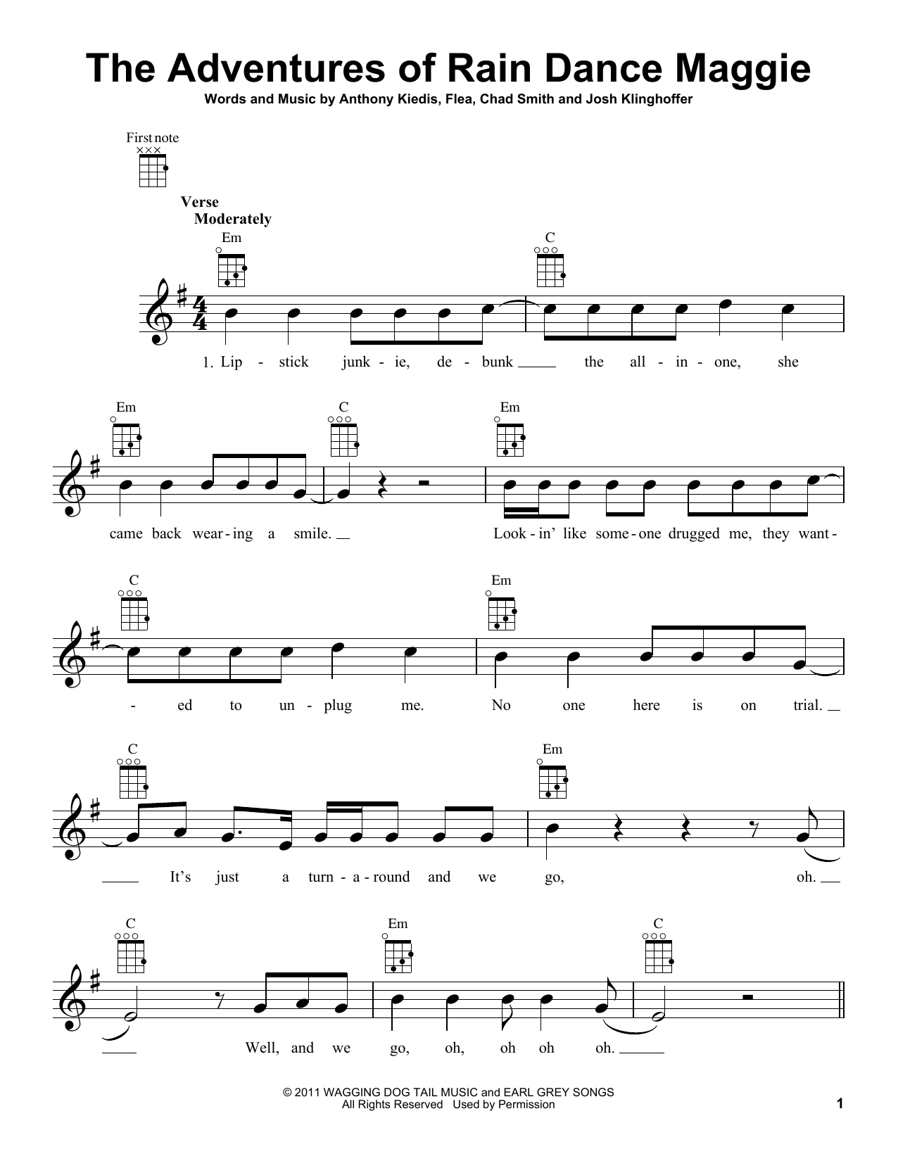 Download Red Hot Chili Peppers The Adventures Of Rain Dance Maggie Sheet Music