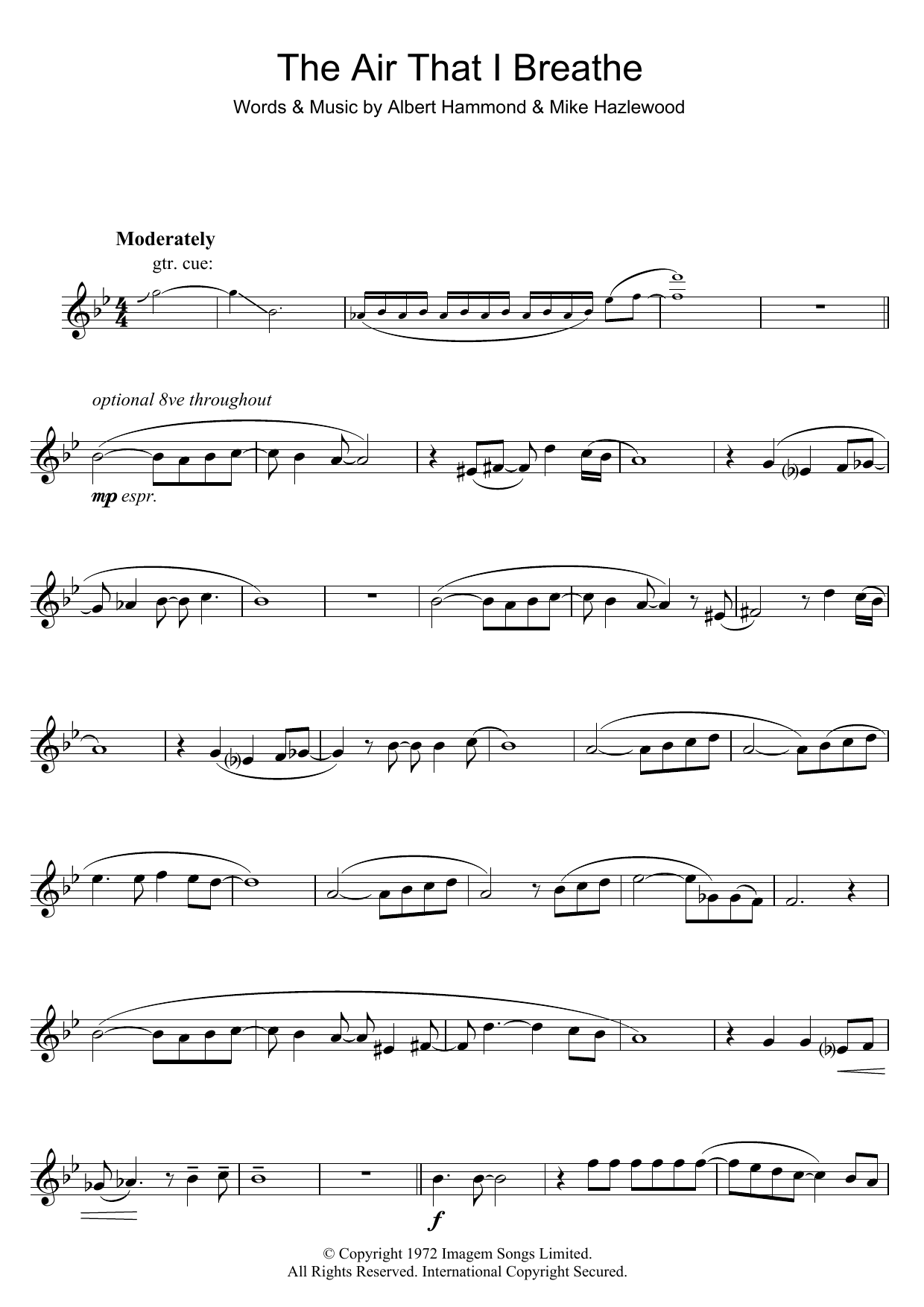 Download The Hollies The Air That I Breathe Sheet Music