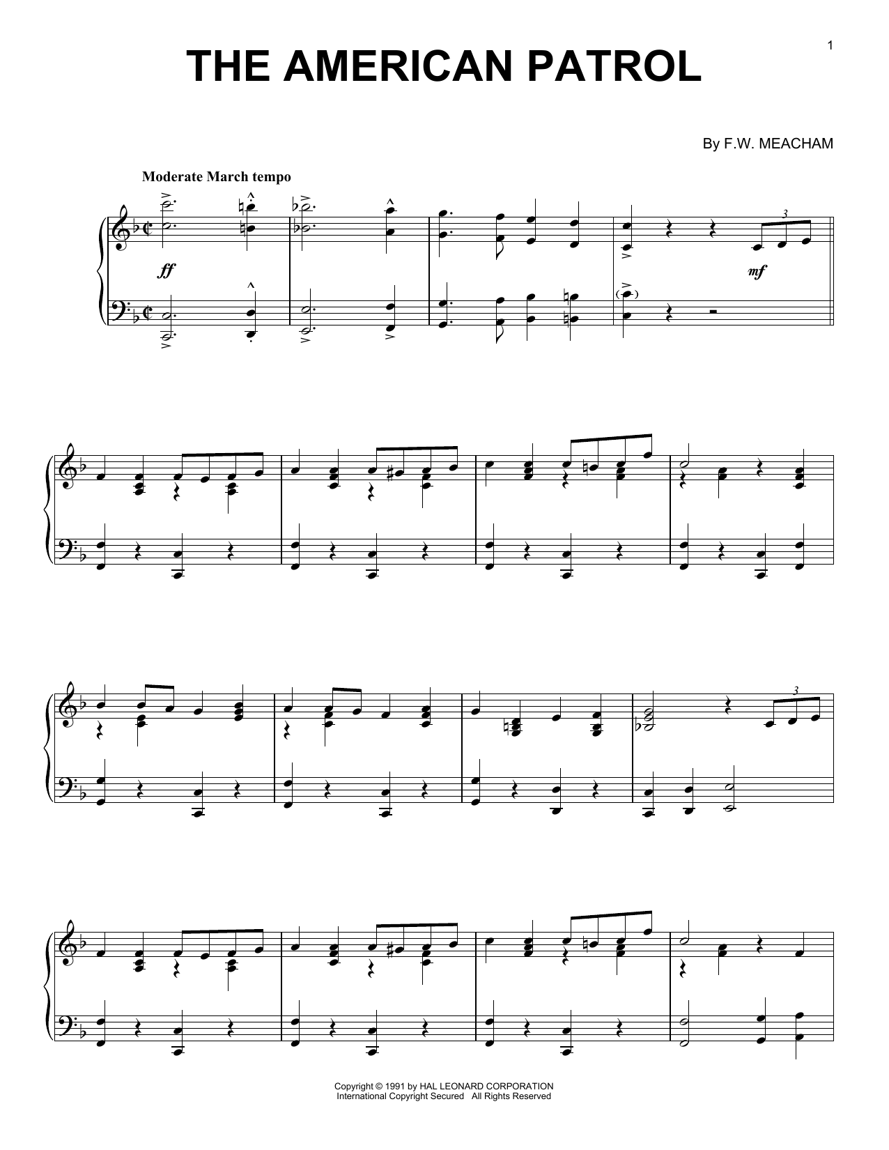 F.W. Meacham The American Patrol sheet music notes printable PDF score