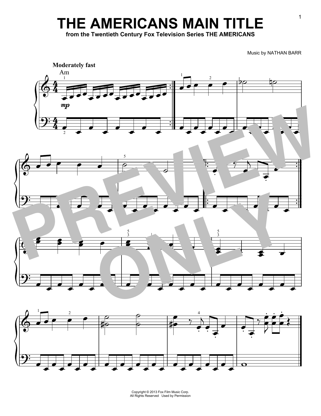 Download Nathan Barr The Americans Main Title Sheet Music