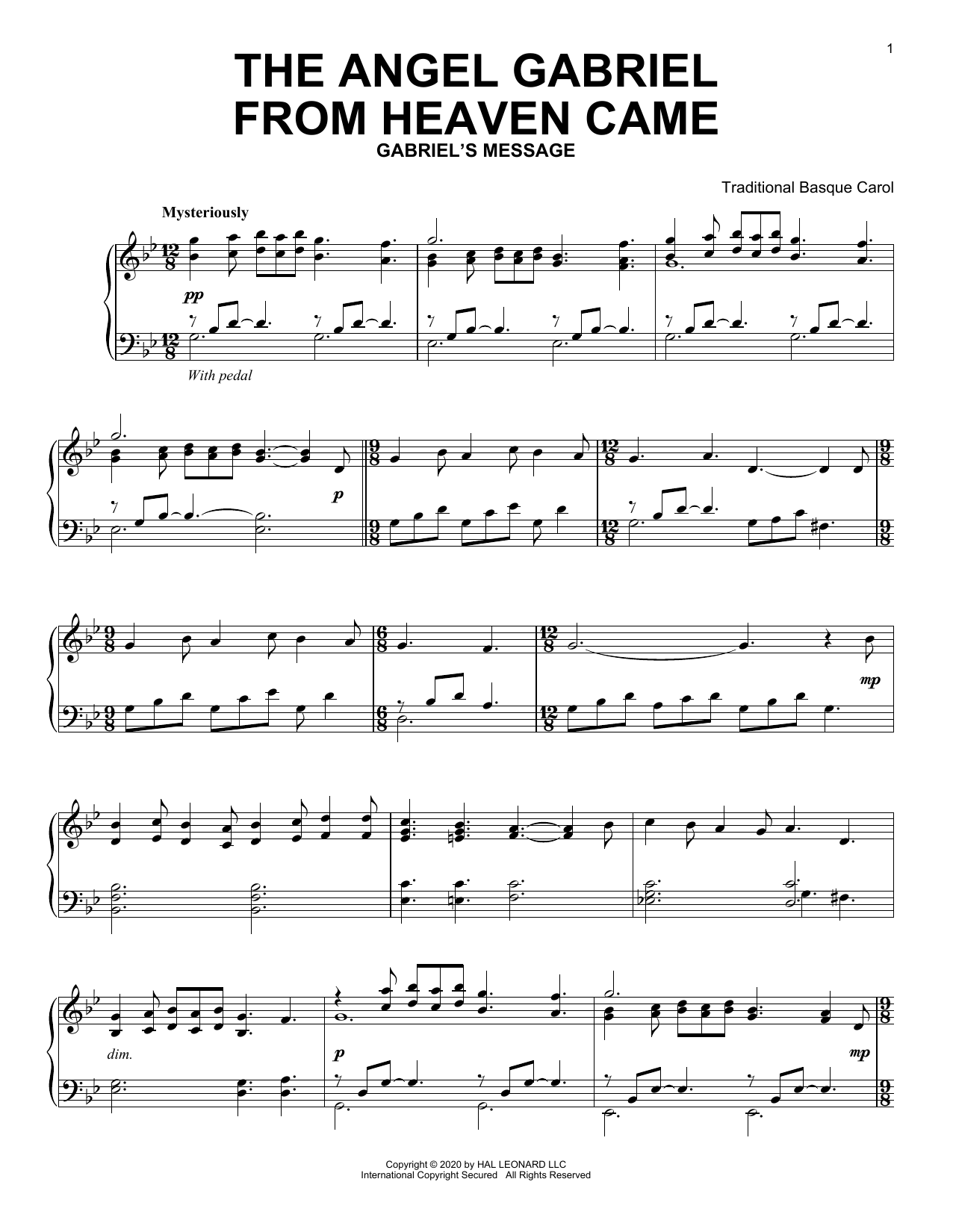 Download Traditional Basque Carol The Angel Gabriel From Heaven Came Sheet Music