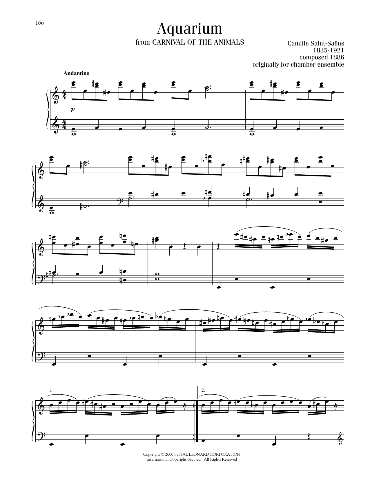 Camille Saint-Saens The Aquarium sheet music notes printable PDF score