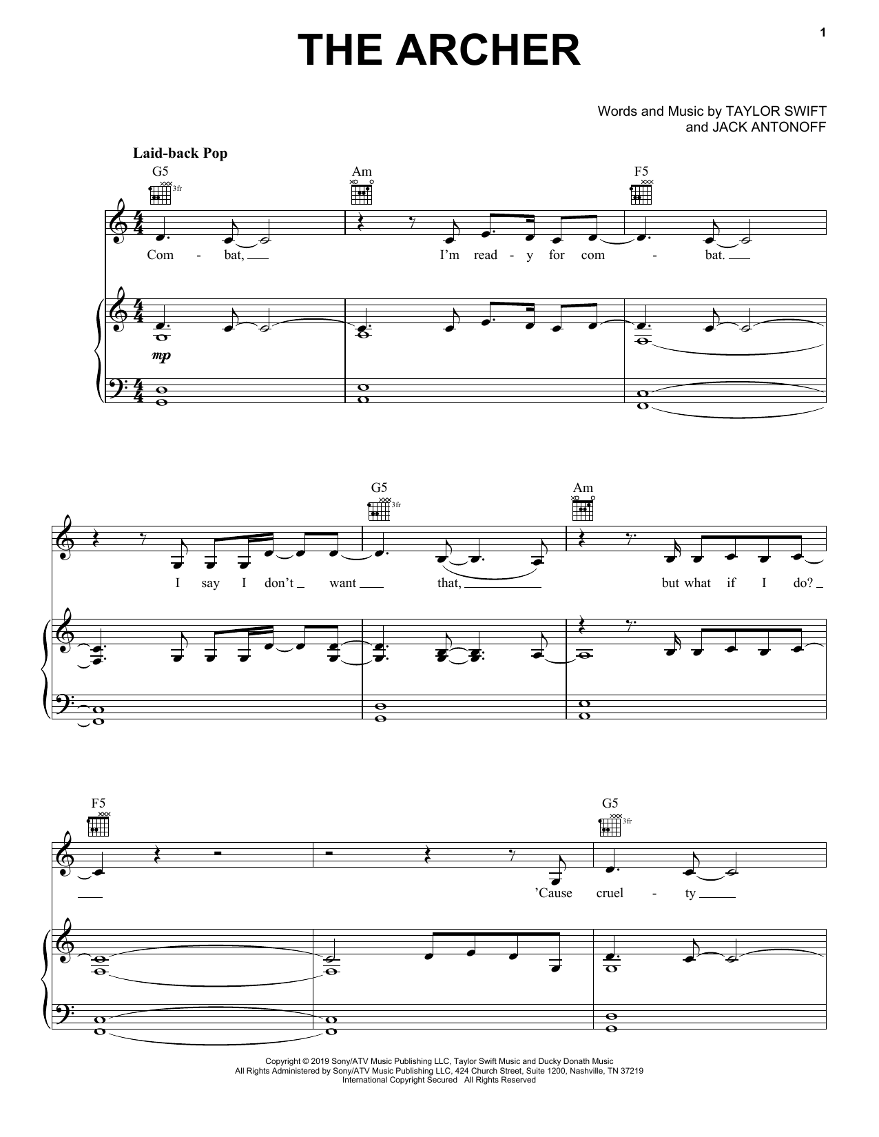 Download Taylor Swift The Archer Sheet Music