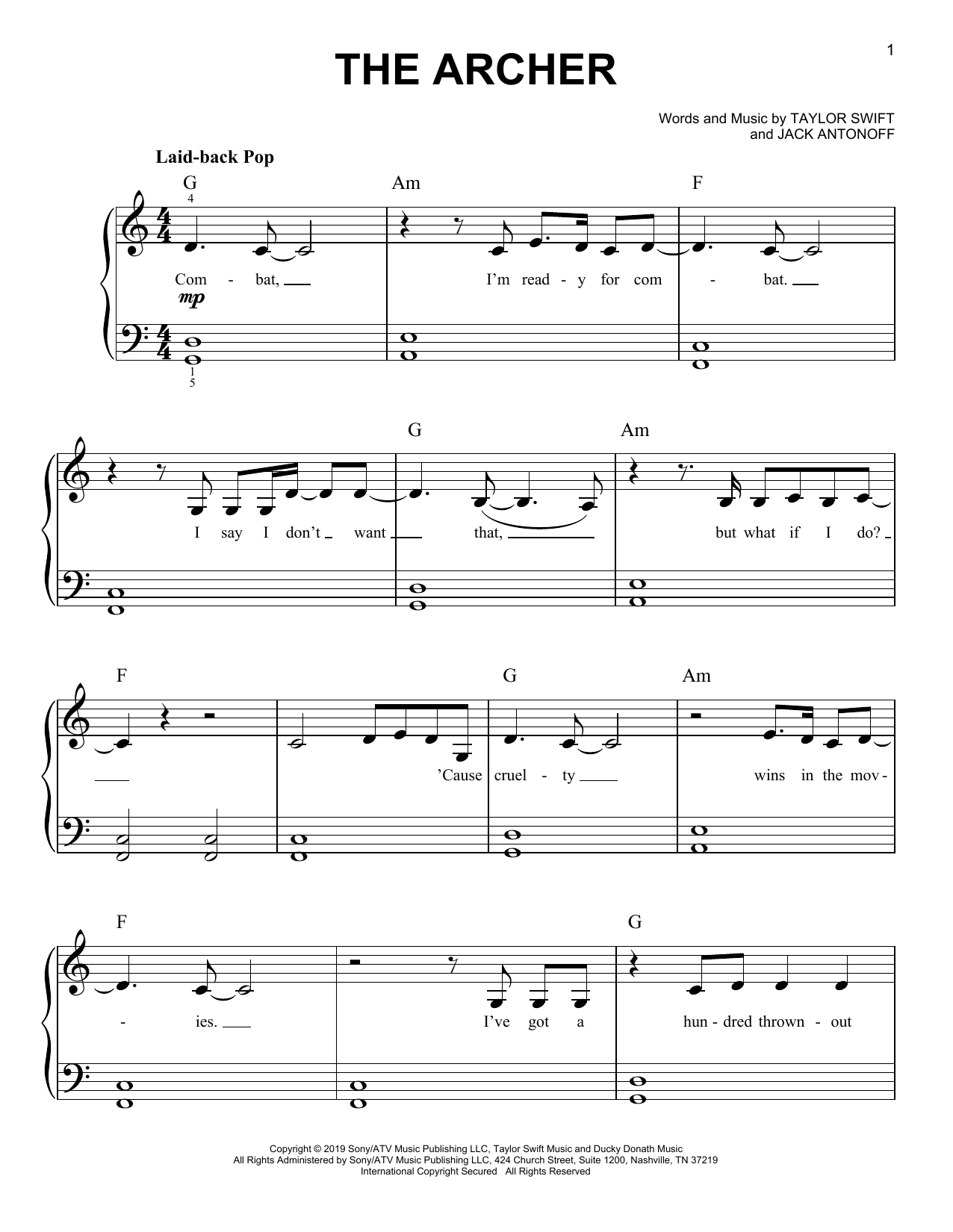 Download Taylor Swift The Archer Sheet Music