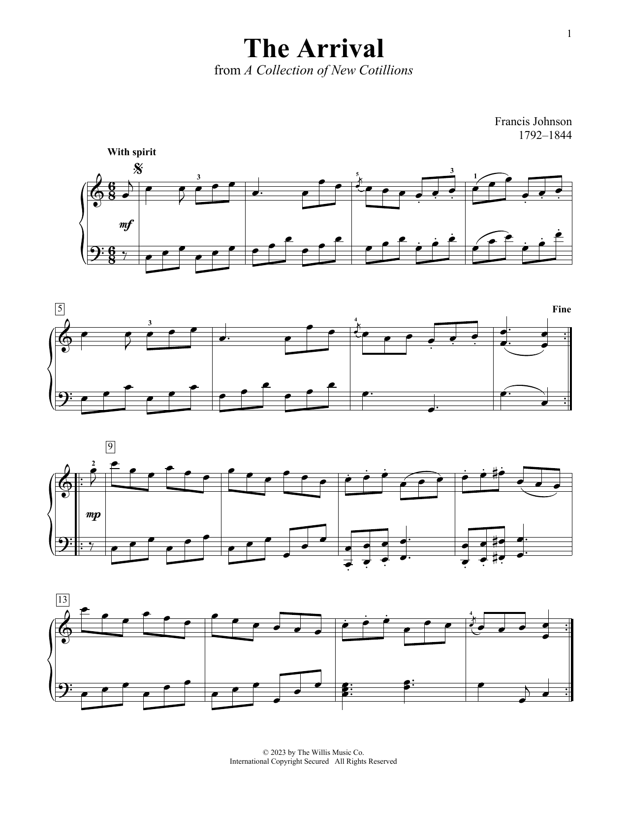 Francis Johnson The Arrival sheet music notes printable PDF score